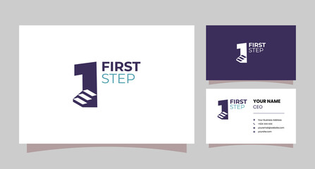 combination of number 1 logo and stairs with business card