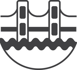 suspension bridge and river illustration in minimal style