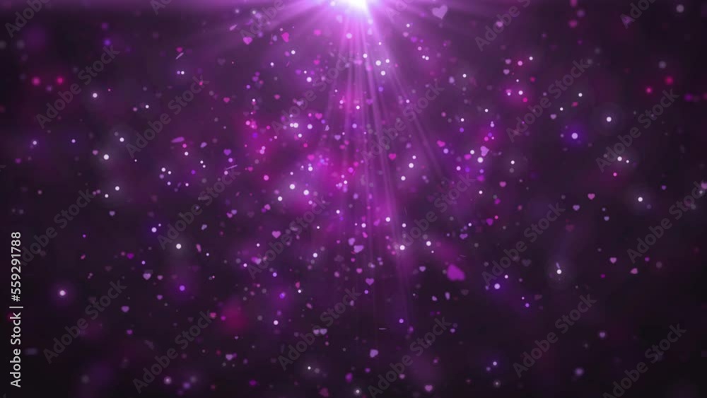 Poster Valentine day glow particle festive of bokeh, sparkles, flowing 4K loop motion. Abstract romance futuristic with lens flare background.