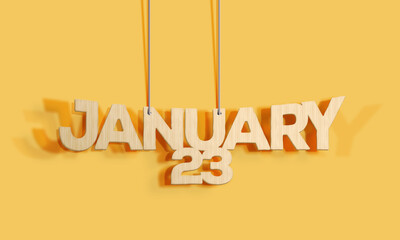 3D Wood decorative lettering hanging shape calendar for January 23 on a yellow background Home...