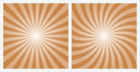Peru brown rays background. Sunburst pattern background set. Radial and swirl retro style background in pop art style.