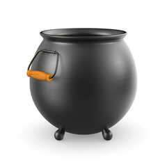 empty iron cauldron on white background. Isolated 3D illustration