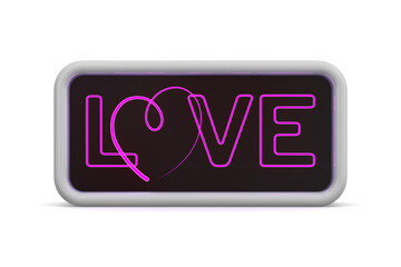 Neon red love on white background. Isolated 3d illustration