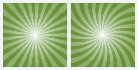 Olive Drab Green rays background. Sunburst pattern background set. Radial and swirl retro style background in pop art style.