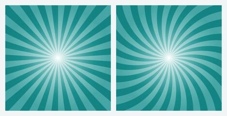 Fototapeta premium Teal green sunshine rays background. Radial and swirl retro sunburst abstract blue wallpaper set for banner, ad, social media and template.