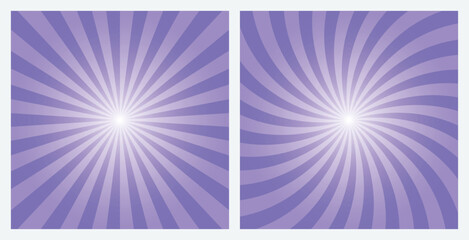 Medium Purple rays background. Sunburst pattern background set. Radial and swirl retro style background in pop art style.