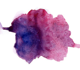 Bright painted pink, violet and blue watercolor splash isolated on white background. Hand drawn texture