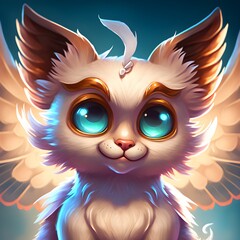 Obraz premium This whimsical illustration features a fluffy cat with majestic wings that stretch out behind it