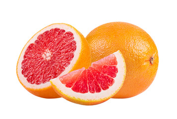 Ripe half of pink grapefruit citrus fruit isolated on transparent png