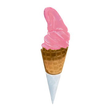 ice cream strawberry cone waffle water color 