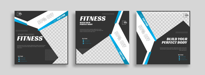 fitness training social media post template design. social story for fitness, gym, build body.