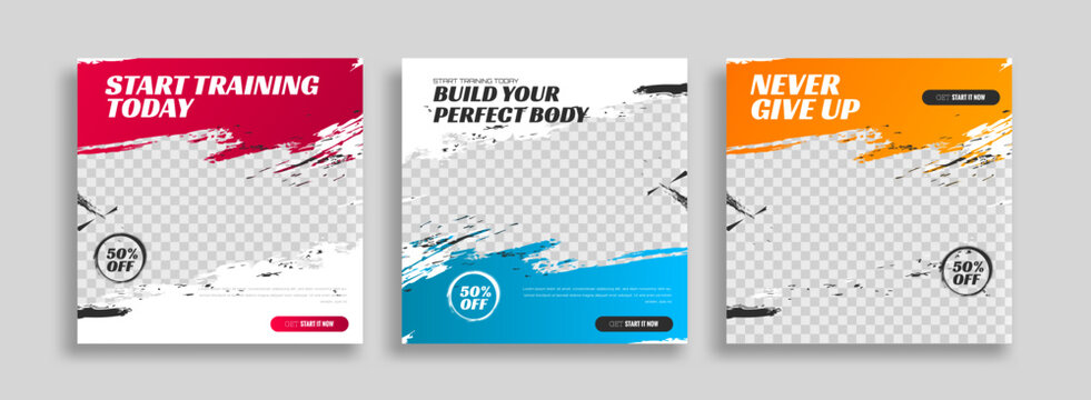 social media post gym fitness training template design, easy use, creative and simple banner.