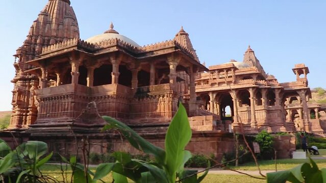 ancient hindu temple architecture with bright blue sky from unique angle at day
