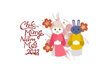 Obraz na płótnie Canvas Translation: Happy New Year, 2023. Happy Vietnamese New Year Tet or Tết Day 2023 year of the Rabbit vector illustration. Suitable for greeting card, poster and banner. 