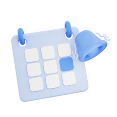 schedule planning, alert calendar ringing bell isolated. 3d illustration PNG file