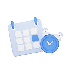 schedule planning, alert calendar alarm clock isolated. 3d illustration PNG file