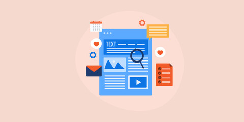 Content planning for online business development including visual and text content format for marketing and advertising campaign, web banner template.