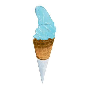 ice cream blue cone waffle water color