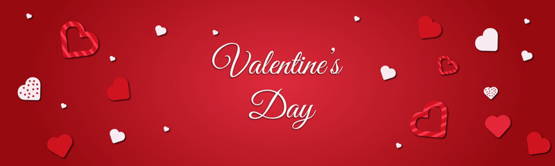 Valentine's day red color banner with hearts on it vector illustration
