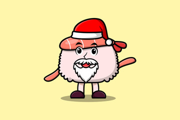 Cute Cartoon mascot character Sushi shrimp santa claus character christmas illustration