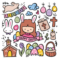 Set of Cute Hand Drawn Easter Doodle 