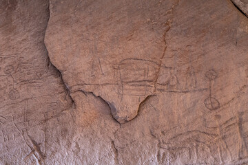 Well-preserved  drawings carved on the rock surface by people during the time of King Solomon in the national park Timna, near the city of Eilat, Israel