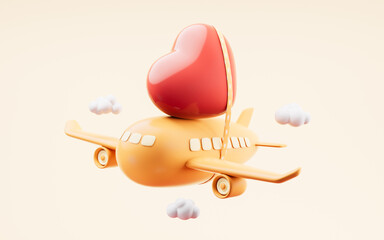 Love heart with 3d cartoon style, festival celebration, 3d rendering.