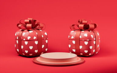 Gift box and love heart, festival celebration, 3d rendering.