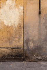 Old door on the wall with chipped pain