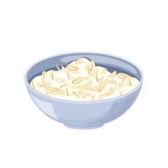 oatmeal bowl cartoon. breakfast food, porridge cereal, healthy oat, diet white, morning meal, muesli oatmeal bowl vector illustration