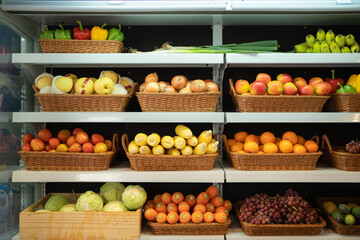 Supermarket or minimart retail shop and food on grocery products. Food shopping. People lifestyle. Business service.