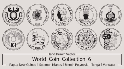 Hand Drawn Vector World Coin Collection 6 - obrazy, fototapety, plakaty