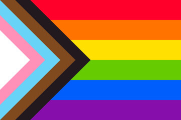 Progress pride flag. Inclusive rainbow flag for all kinds of diverse people: lesbian, gay, bisexual, transgender, queer and communities of color. - obrazy, fototapety, plakaty