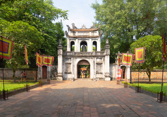 Fototapeta na wymiar The Temple of Literature, Hanoi City, Vietnam. Famous vietnamese tourist attraction in travel concept. Architecture landmark.