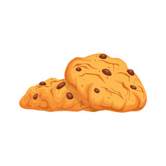 oatmeal cookies cartoon. sweet food, snack dessert, biscuit baked, oat homemade, cereal healthy, brown oatmeal cookies vector illustration