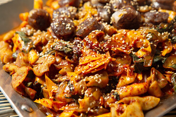 Spicy stir-fried sundae, Korean food 