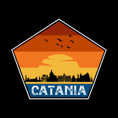 Catania Italy Skyline Silhouette Retro Vintage Sunset Catania Lover Travel Souvenir Sticker Vector Illustration SVG EPS