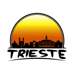 Trieste Italy Skyline Silhouette Retro Vintage Sunset Trieste Lover Travel Souvenir Sticker Vector Illustration SVG EPS - obrazy, fototapety, plakaty