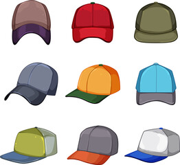 baseball cap set cartoon. hat template, clothing empty, head sport, fashion front, white baseball cap vector illustration