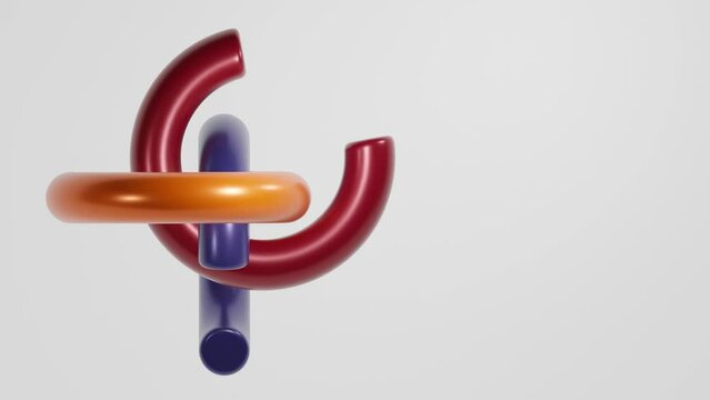 Three-dimensional moving logo with three interlocking open rings in color.