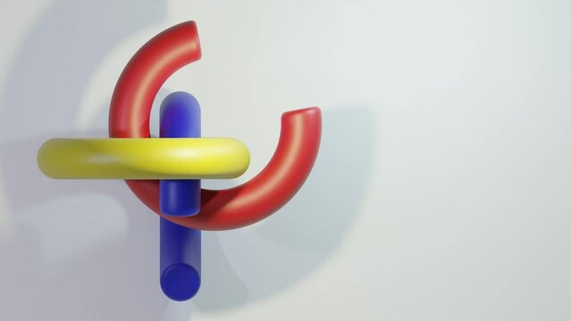 Three-dimensional moving logo with three interlocking open rings in color.