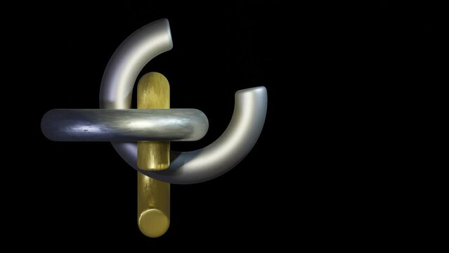 3D animation Logo with movement, 3 metal rings interlock.