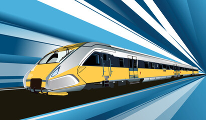 Modern train running fast at high speed