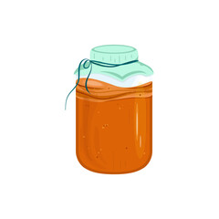 Kombucha in a glass jar. Vector drawing in flat style on a white background.