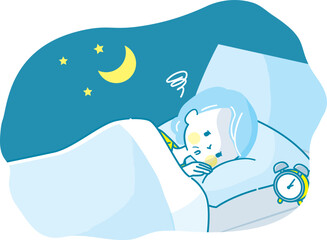 眠れずに困っているシニア女性のイラスト素材