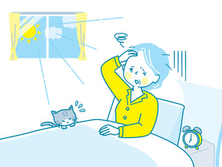 朝起きるのが辛いシニア女性のイラスト素材