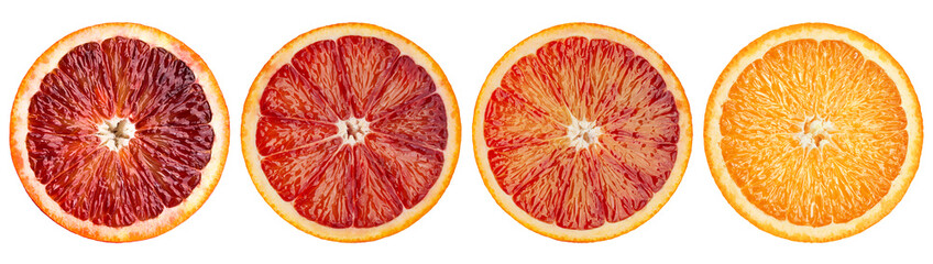 red blood Orange slice, isolated on white background, clipping path, full depth of field