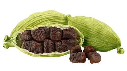 Cardamom isolated on white background, clipping path, full depth of field