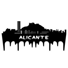 Alicante Spain Skyline Silhouette Retro Vintage Sunset Alicante Lover Travel Souvenir Sticker Vector Illustration SVG EPS - obrazy, fototapety, plakaty