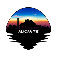 Alicante Spain Skyline Silhouette Retro Vintage Sunset Alicante Lover Travel Souvenir Sticker Vector Illustration SVG EPS